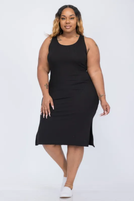 Plus Size Ribbed Side Slit Tank Midi Dress sold by Gigi Laurent