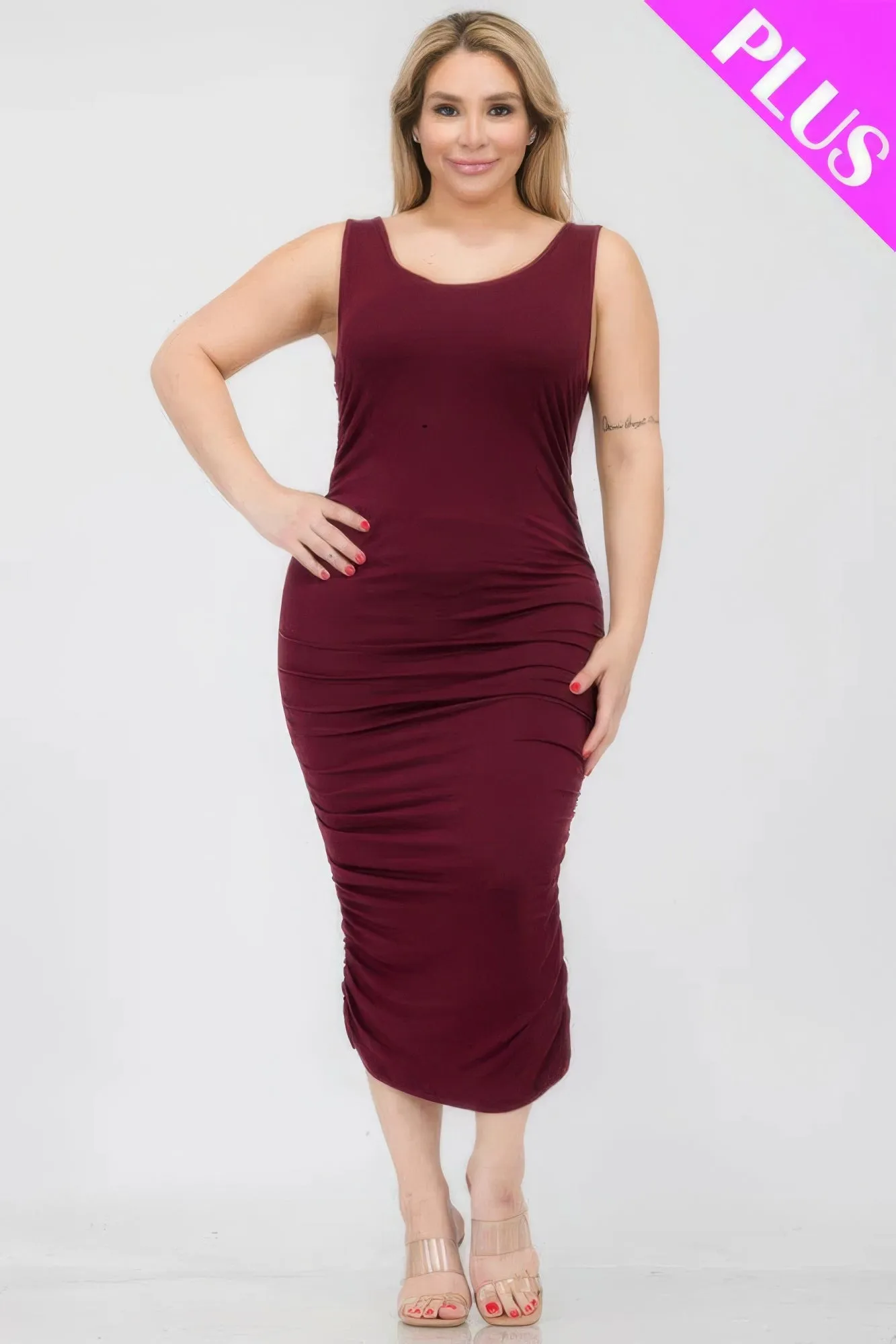 Plus Size Square Neck Ruched Bodycon Midi Dress sold by Gigi Laurent