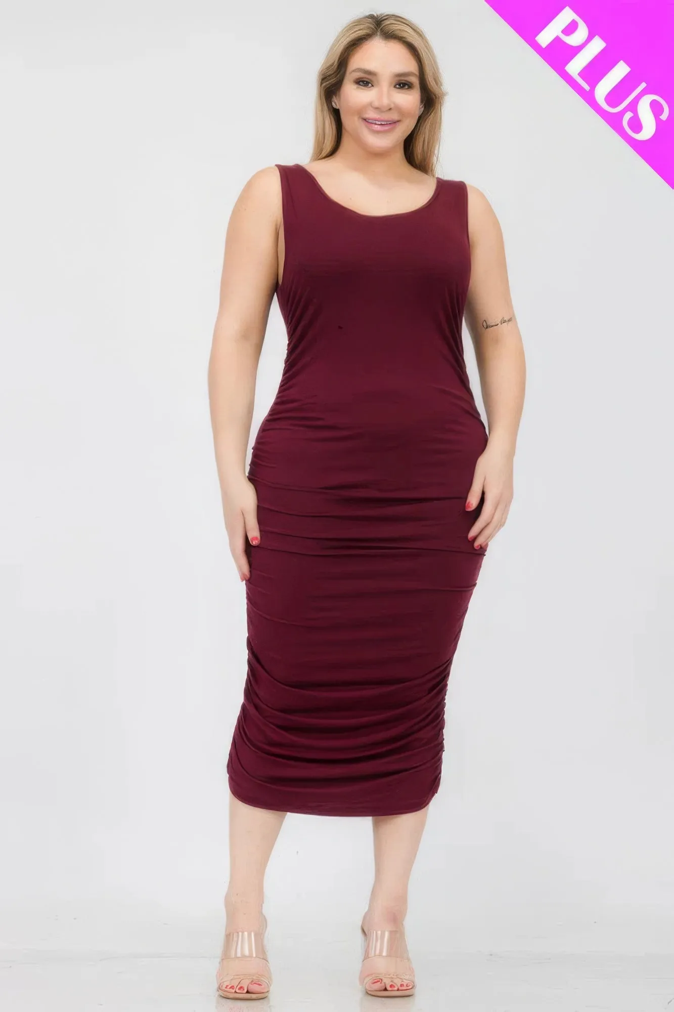 Plus Size Square Neck Ruched Bodycon Midi Dress sold by Gigi Laurent product image thumbnail 2