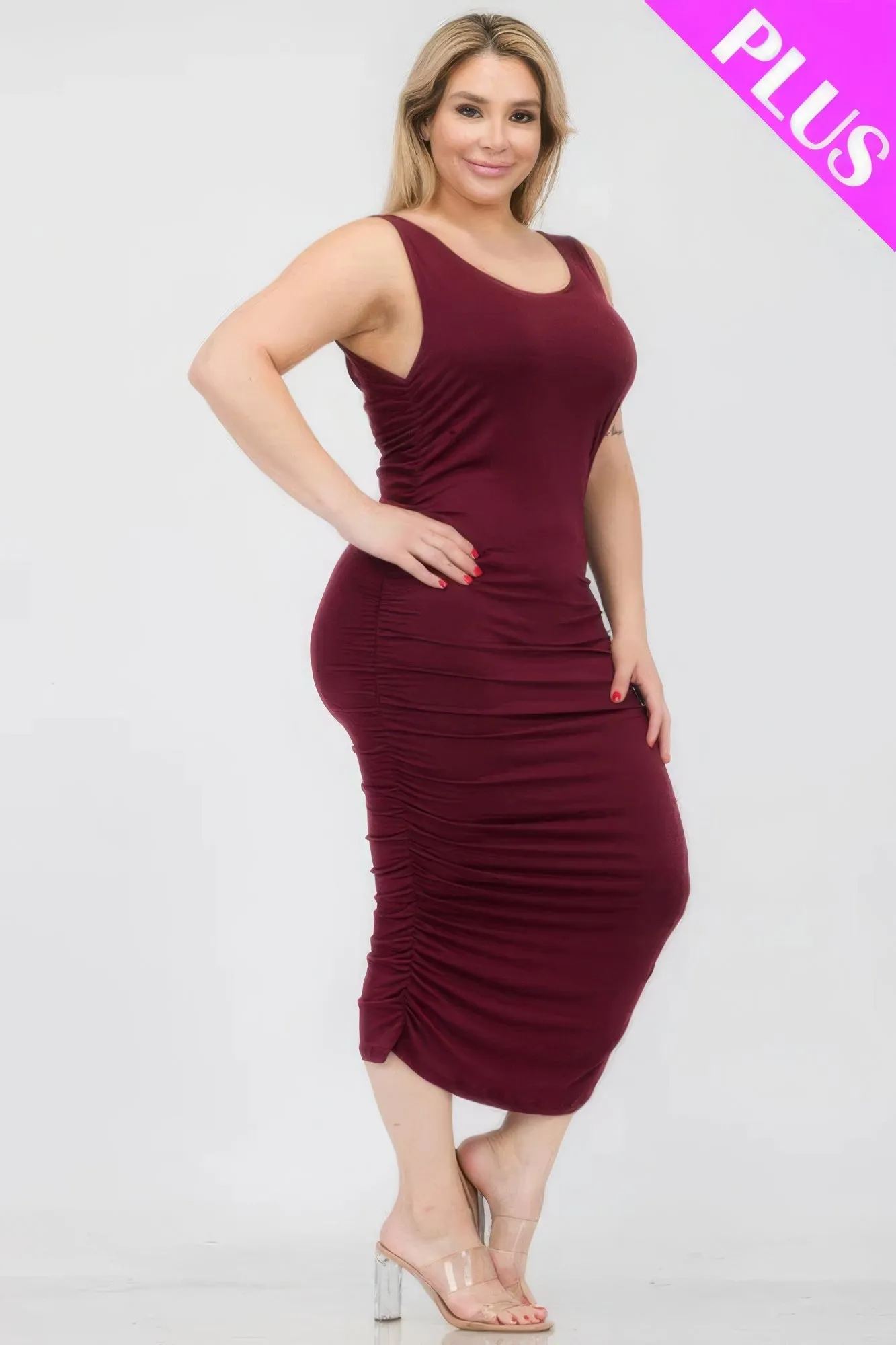 Plus Size Square Neck Ruched Bodycon Midi Dress sold by Gigi Laurent product image thumbnail 3