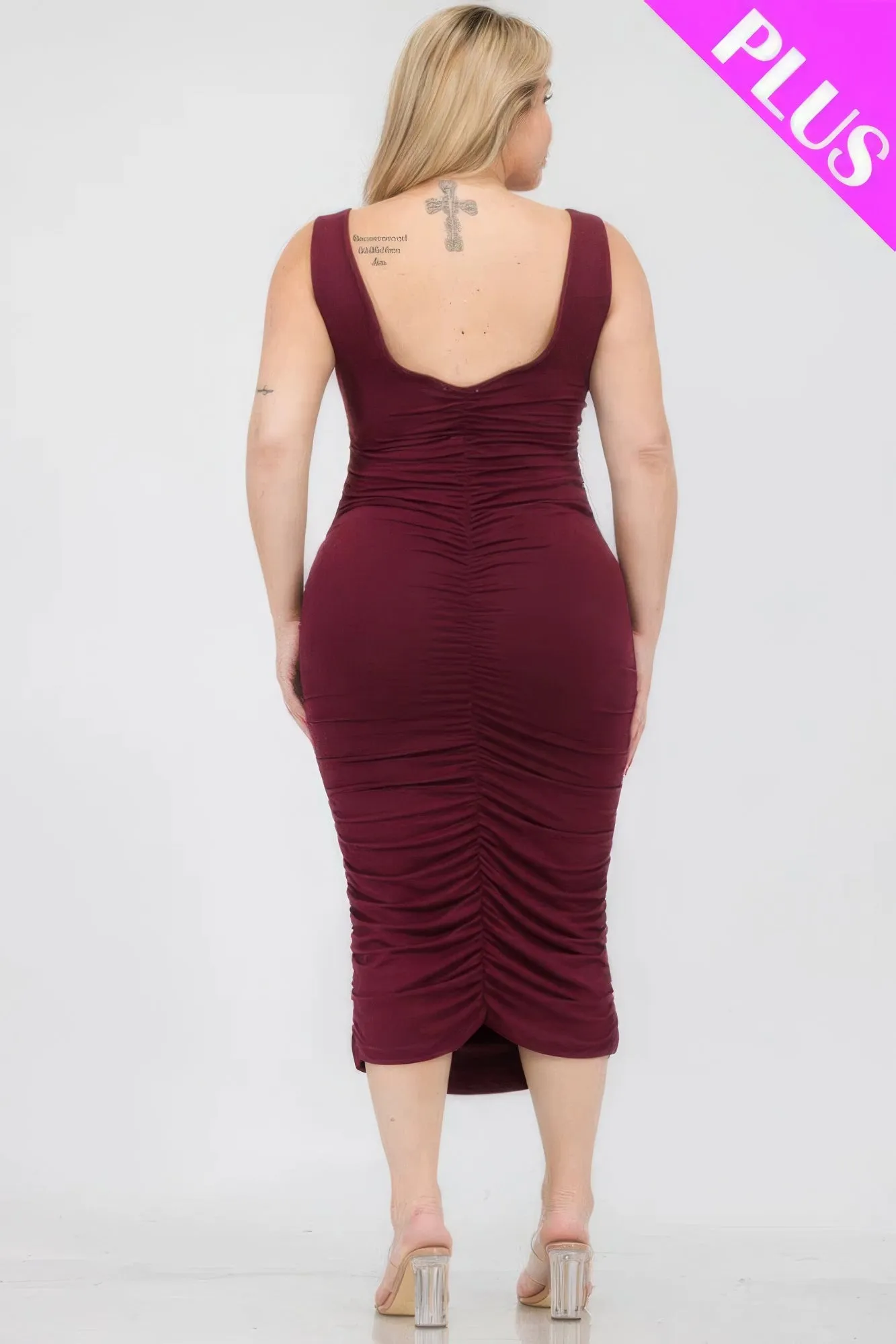 Plus Size Square Neck Ruched Bodycon Midi Dress sold by Gigi Laurent product image thumbnail 5