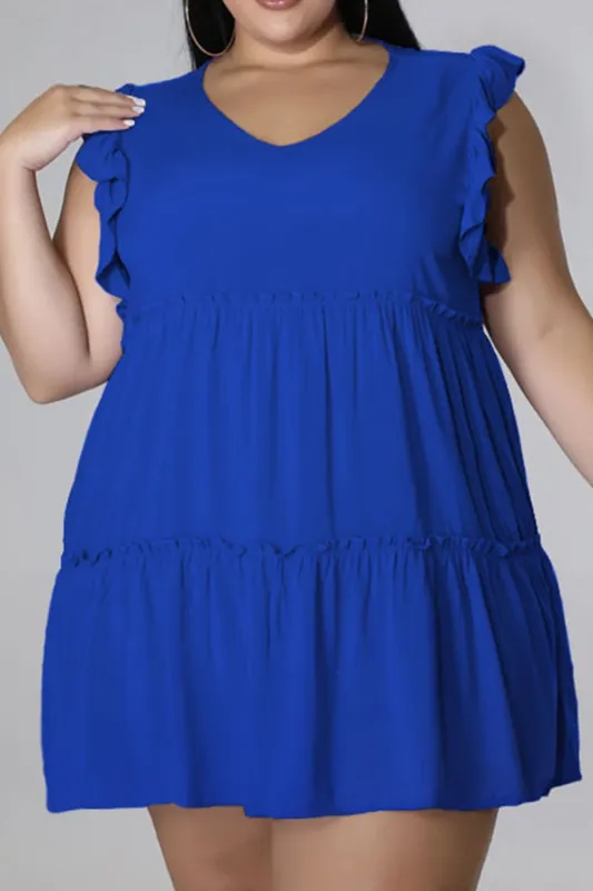 Plus Size V-Neck Frill Trim Mini Dress sold by Gigi Laurent