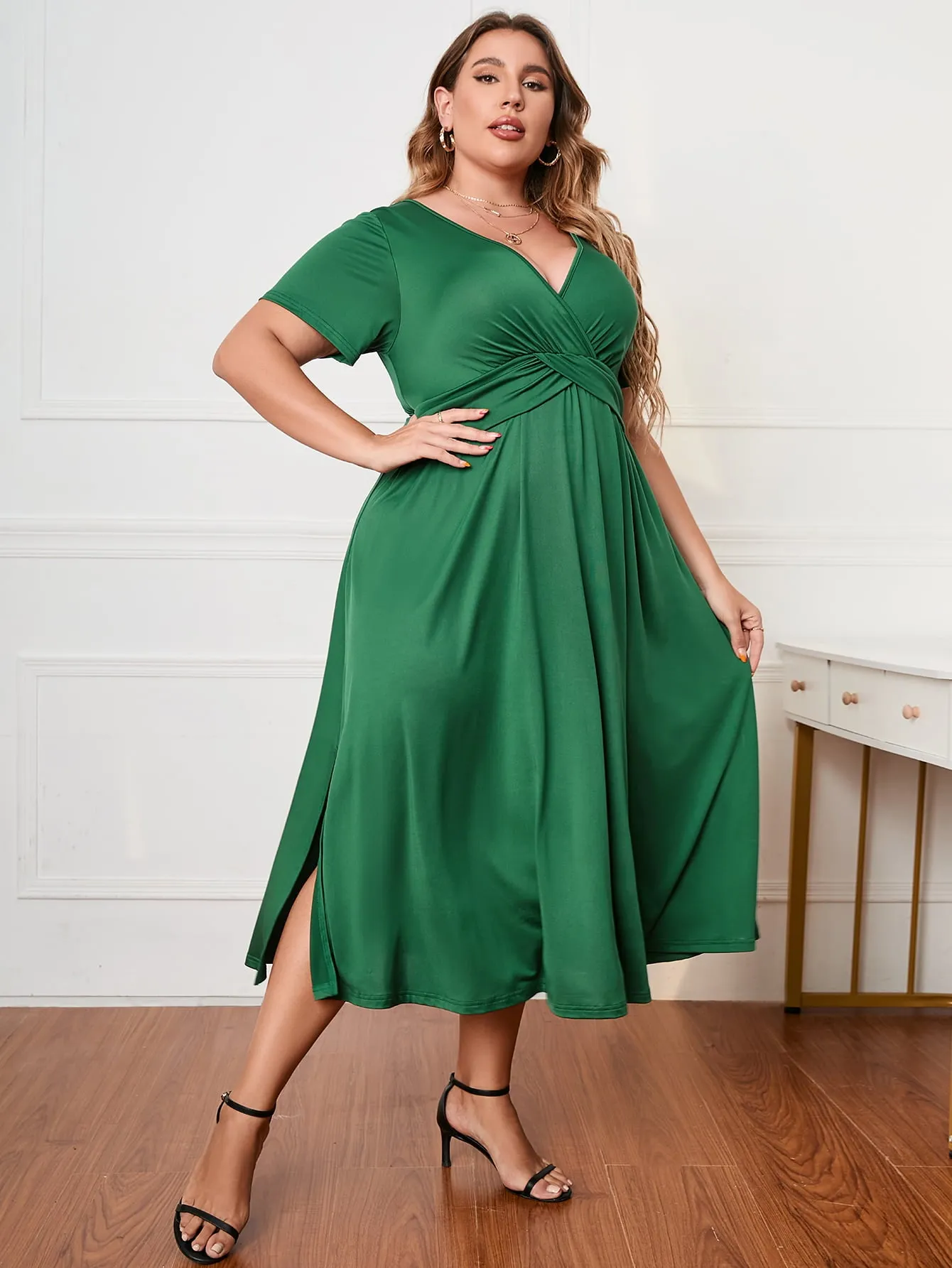 Honey Plus Size Short Sleeve Surplice Neck Midi Dress sold by Gigi Laurent product image thumbnail 5