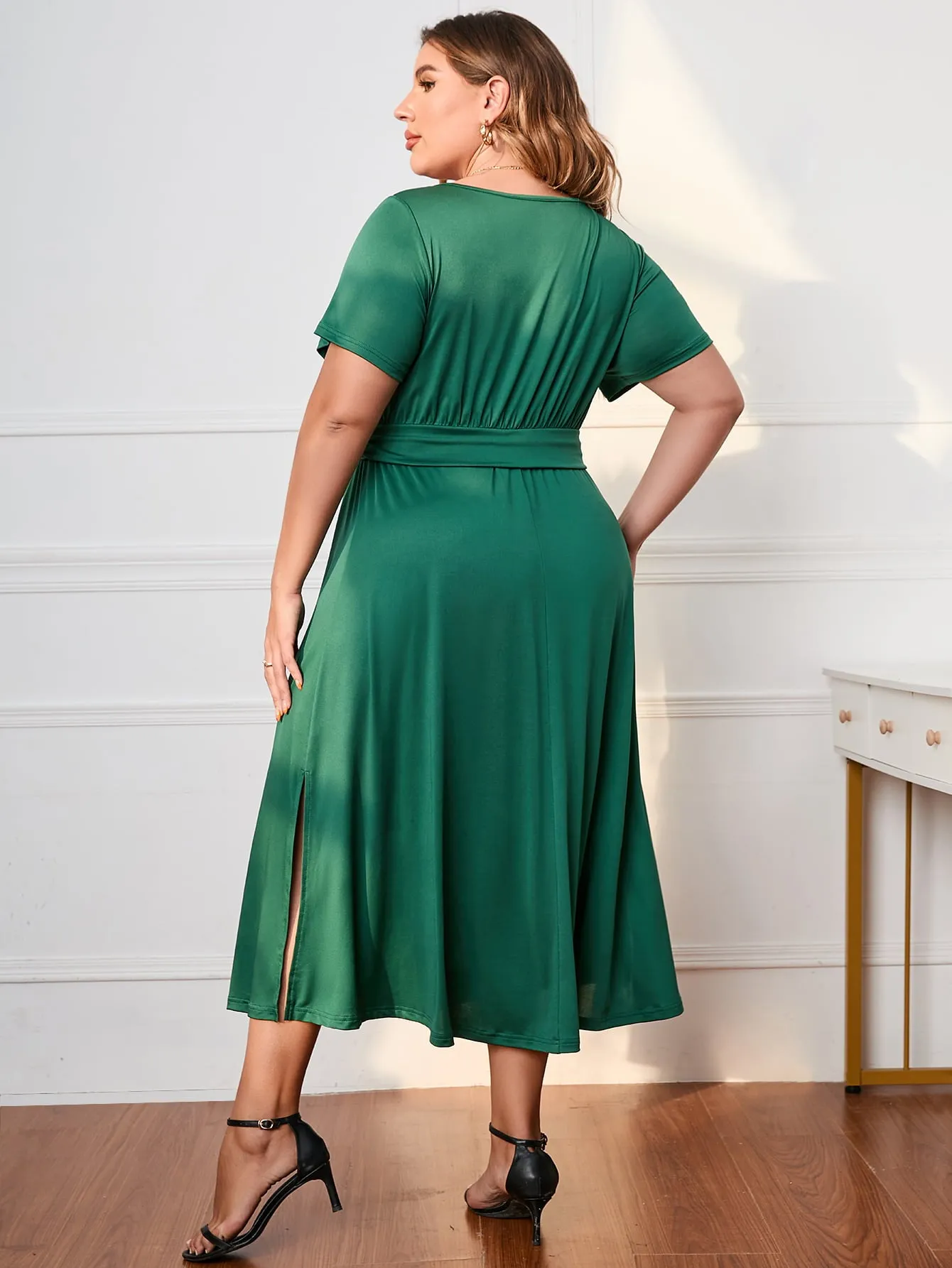 Honey Plus Size Short Sleeve Surplice Neck Midi Dress sold by Gigi Laurent product image thumbnail 2
