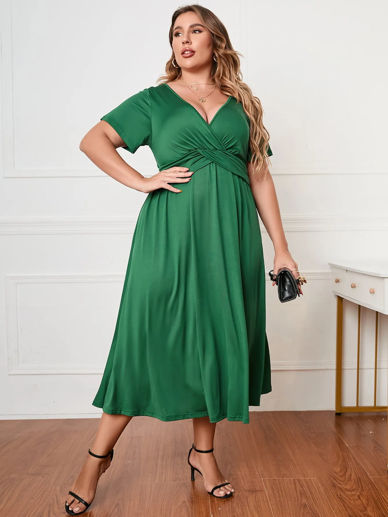 Honey Plus Size Short Sleeve Surplice Neck Midi Dress sold by Gigi Laurent product image thumbnail 3