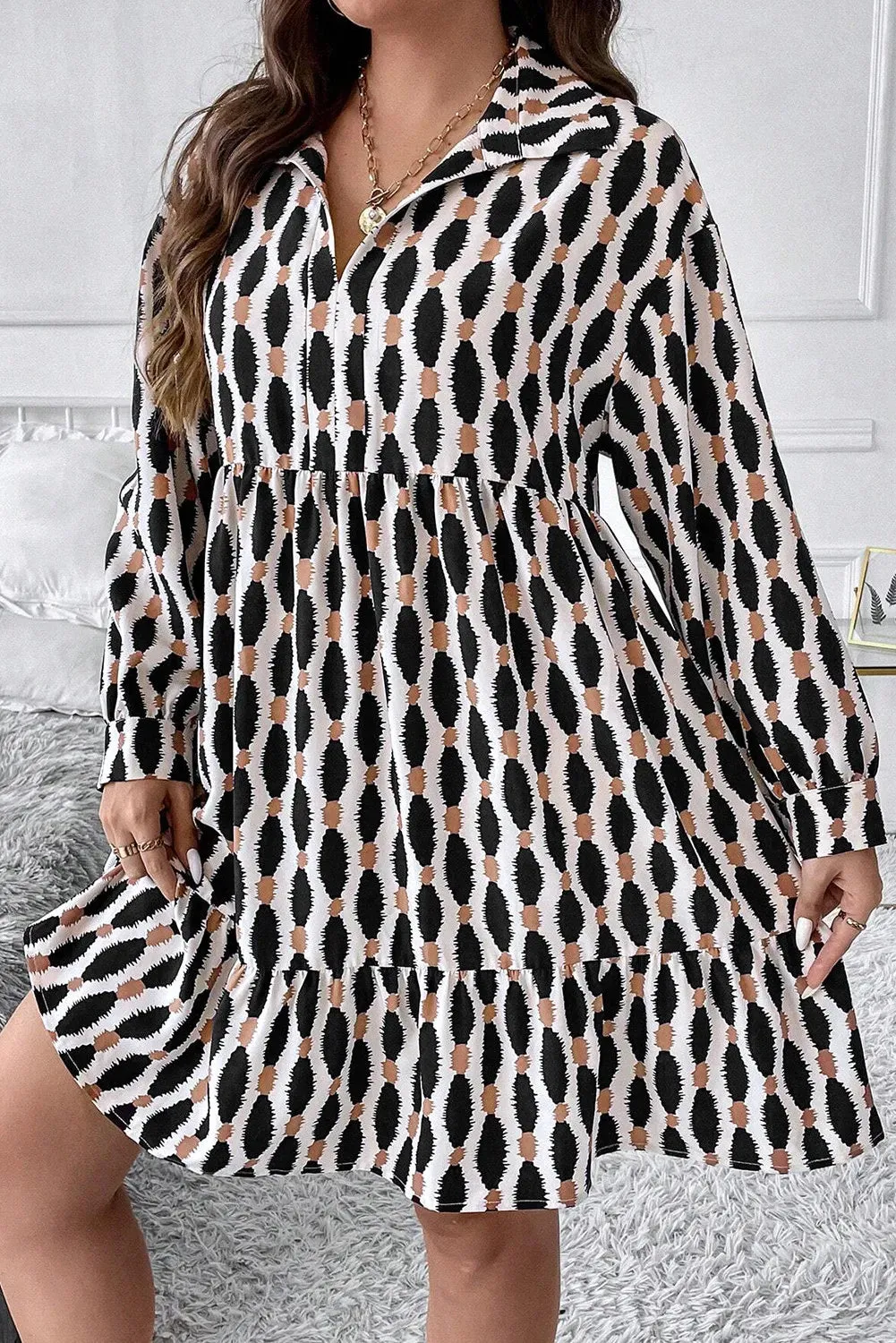 Plus Size Printed Johnny Collar Long Sleeve Dress sold by Gigi Laurent product image thumbnail 2
