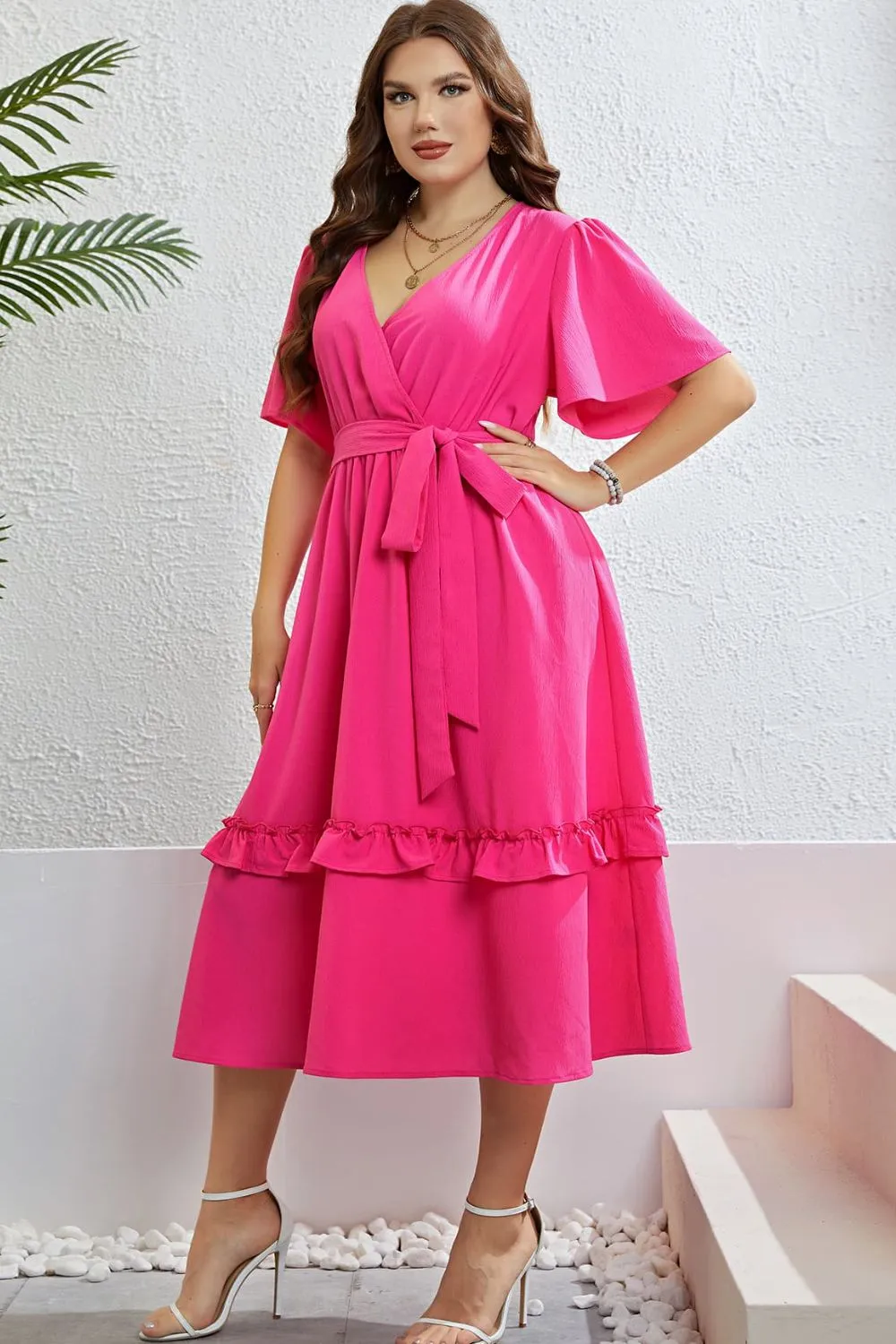 Honey Belted Frill Trim Flutter Sleeve Dress sold by Gigi Laurent product image thumbnail 3