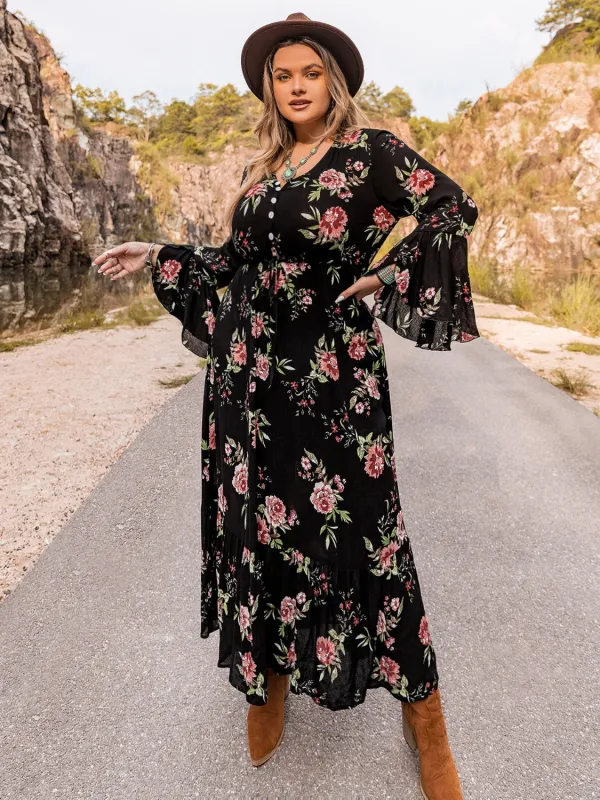 Plus Size Floral Flare Sleeve Dress sold by Gigi Laurent