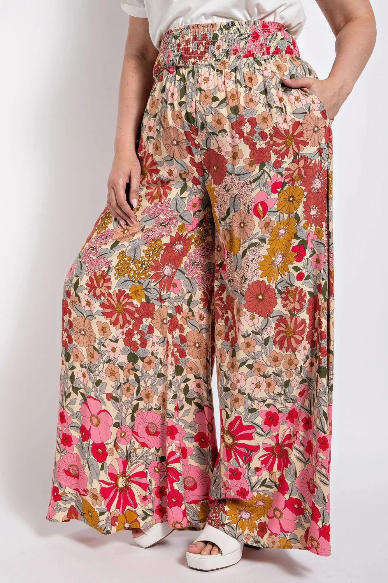 Flare Wide Leg And Waist Smocked Pants With Side Pocket sold by Gigi Laurent product image thumbnail 4