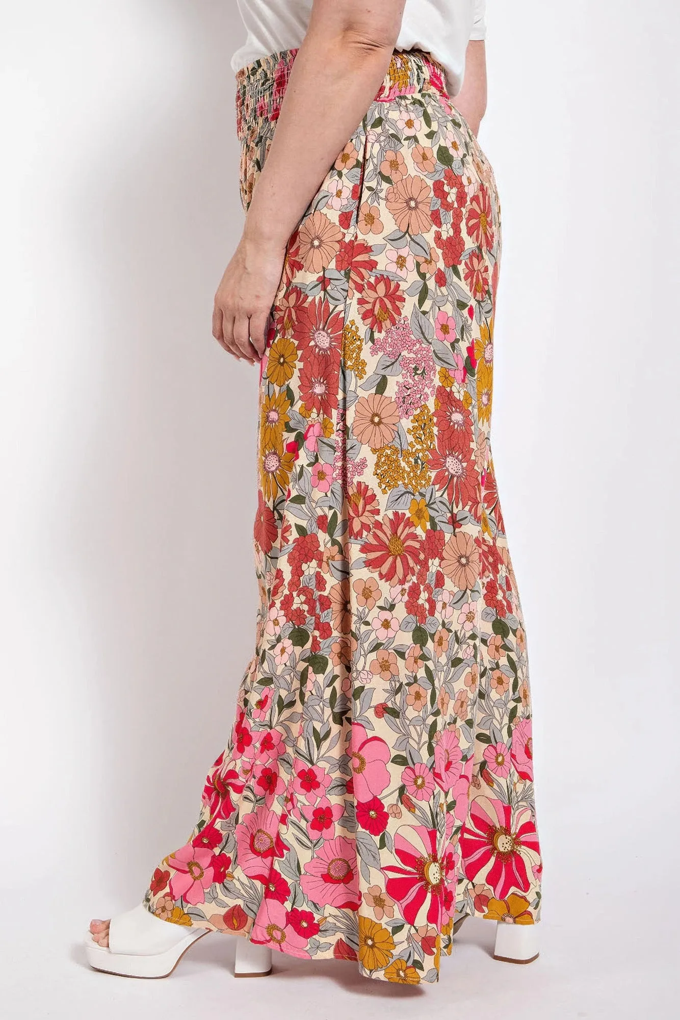 Flare Wide Leg And Waist Smocked Pants With Side Pocket sold by Gigi Laurent product image thumbnail 5