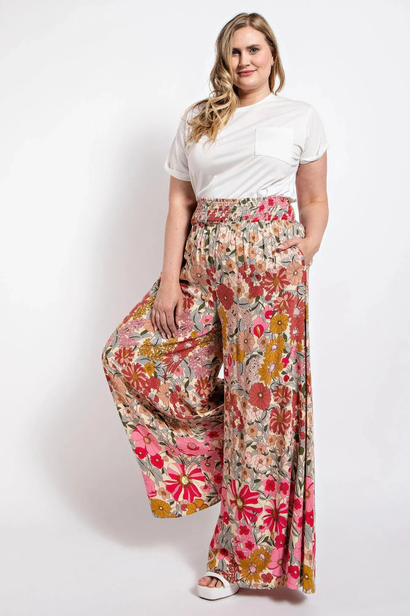 Flare Wide Leg And Waist Smocked Pants With Side Pocket sold by Gigi Laurent product image thumbnail 3