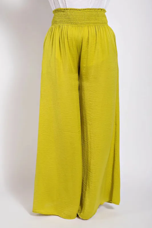 Washed Satin Wide Pants With Waist Smocked sold by Gigi Laurent