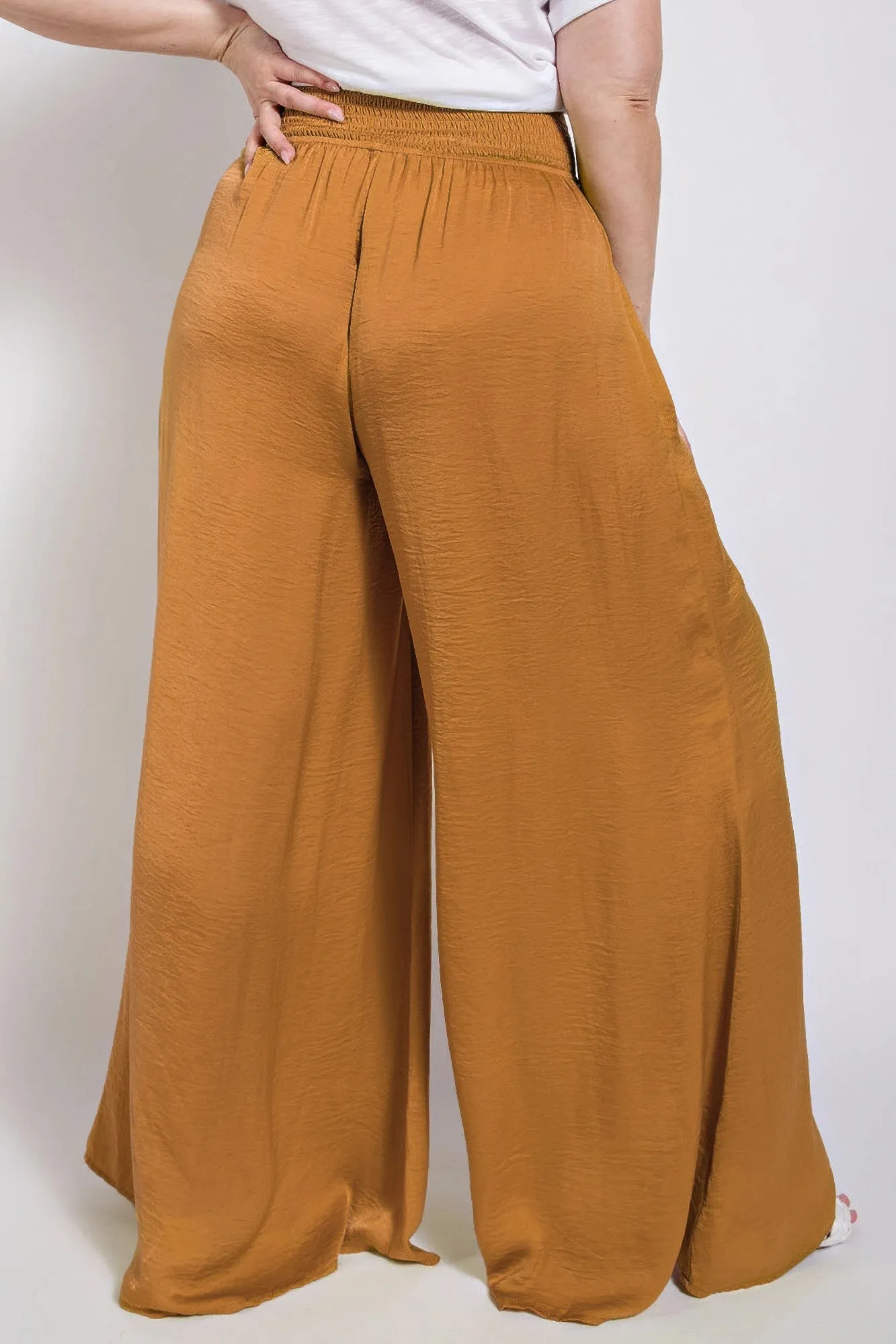 Washed Satin Wide Pants With Waist Smocked sold by Gigi Laurent product image thumbnail 3