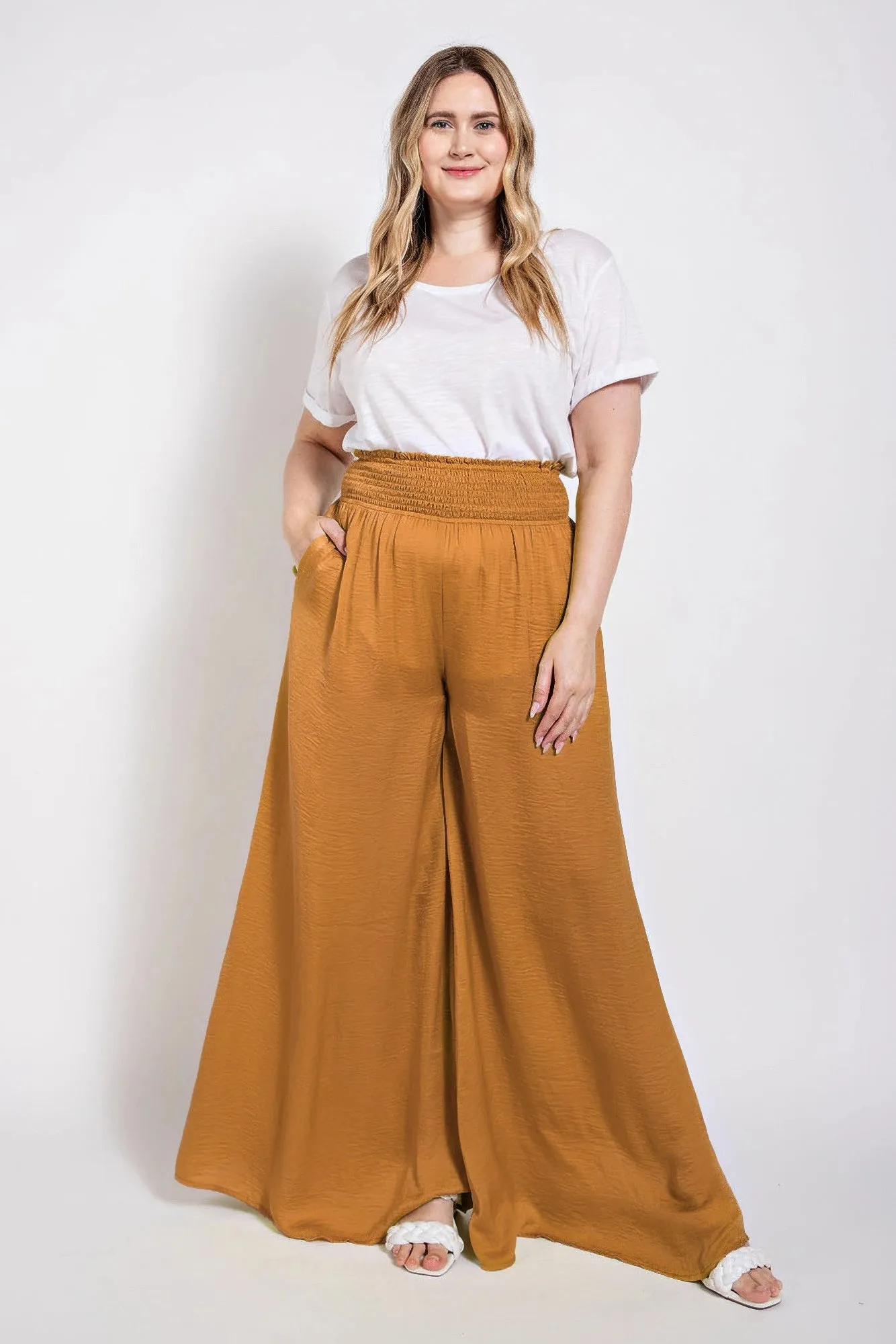 Washed Satin Wide Pants With Waist Smocked sold by Gigi Laurent product image thumbnail 2