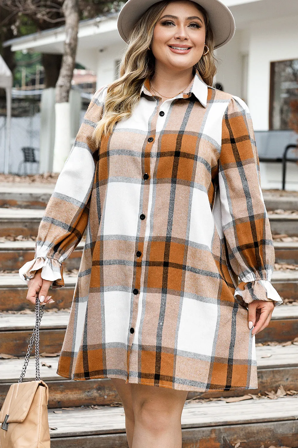 Plus Size Plaid Button Up Shirt Dress sold by Gigi Laurent product image thumbnail 3