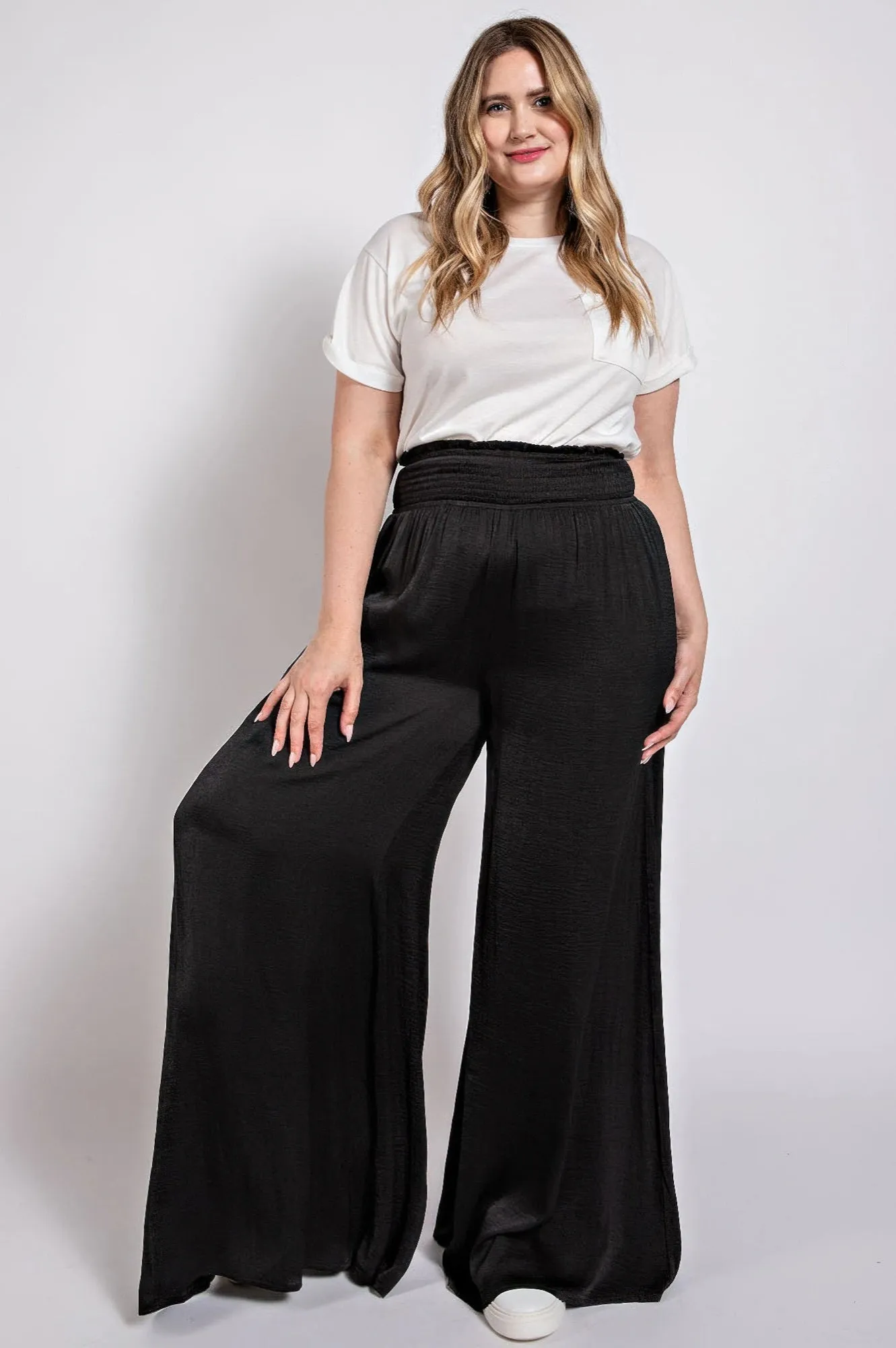 Washed Satin Wide Pants With Waist Smocked sold by Gigi Laurent product image thumbnail 2