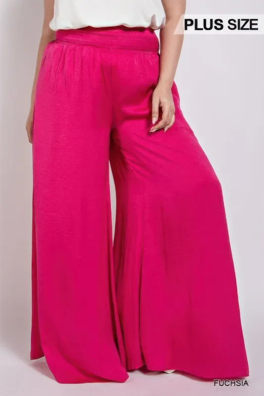 Washed Satin Wide Pants With Waist Smocked sold by Gigi Laurent