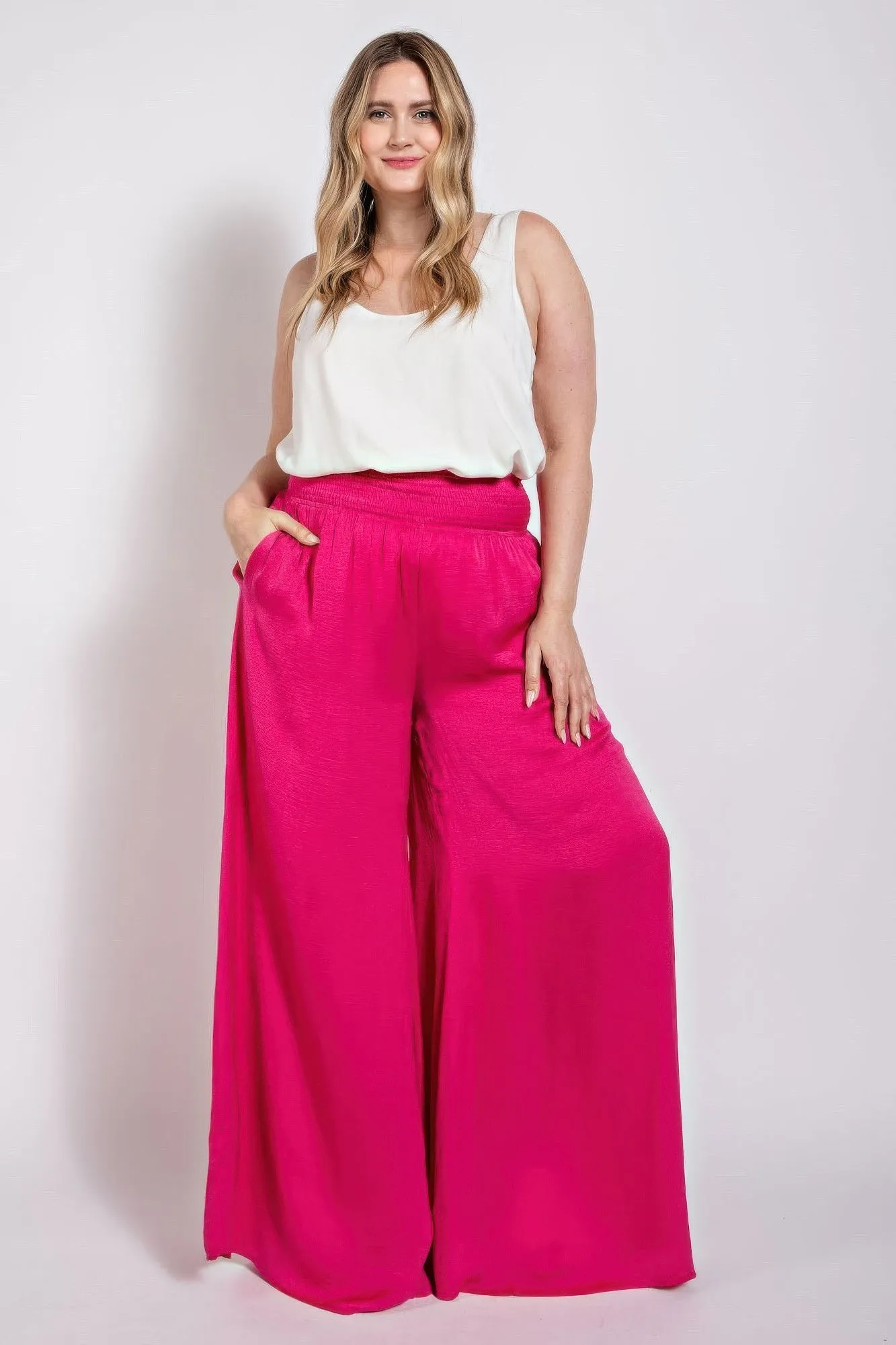 Washed Satin Wide Pants With Waist Smocked sold by Gigi Laurent product image thumbnail 2