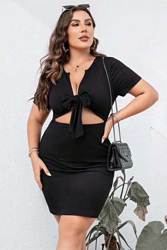 Plus Size Cutout Tie Front Short Sleeve Dress sold by Gigi Laurent