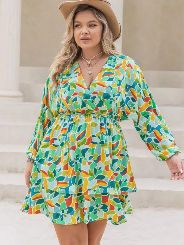 Plus Size Printed Surplice Long Sleeve Mini Dress sold by Gigi Laurent