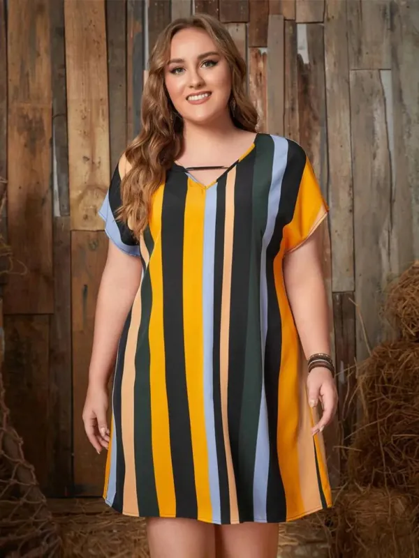 Plus Size Striped Short Sleeve Mini Dress sold by Gigi Laurent