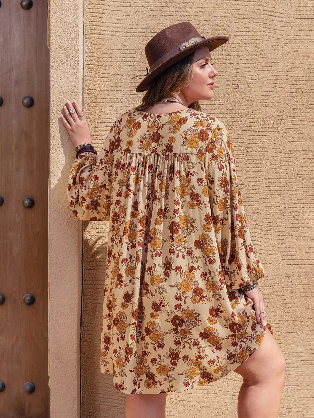 Plus Size Printed V-Neck Balloon Sleeve Mini Dress sold by Gigi Laurent product image thumbnail 2