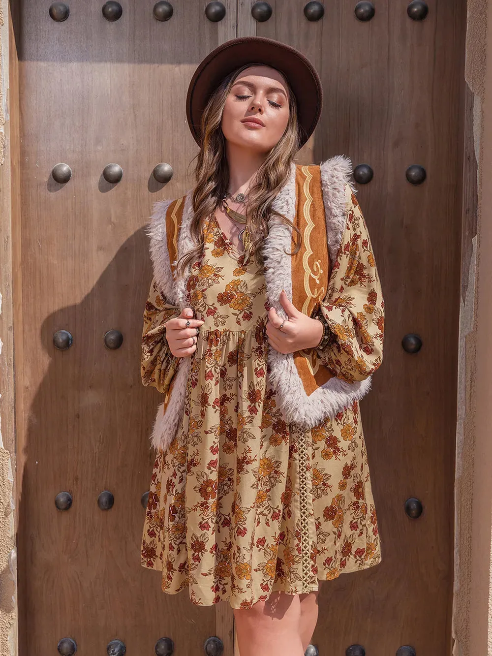 Plus Size Printed V-Neck Balloon Sleeve Mini Dress sold by Gigi Laurent product image thumbnail 5