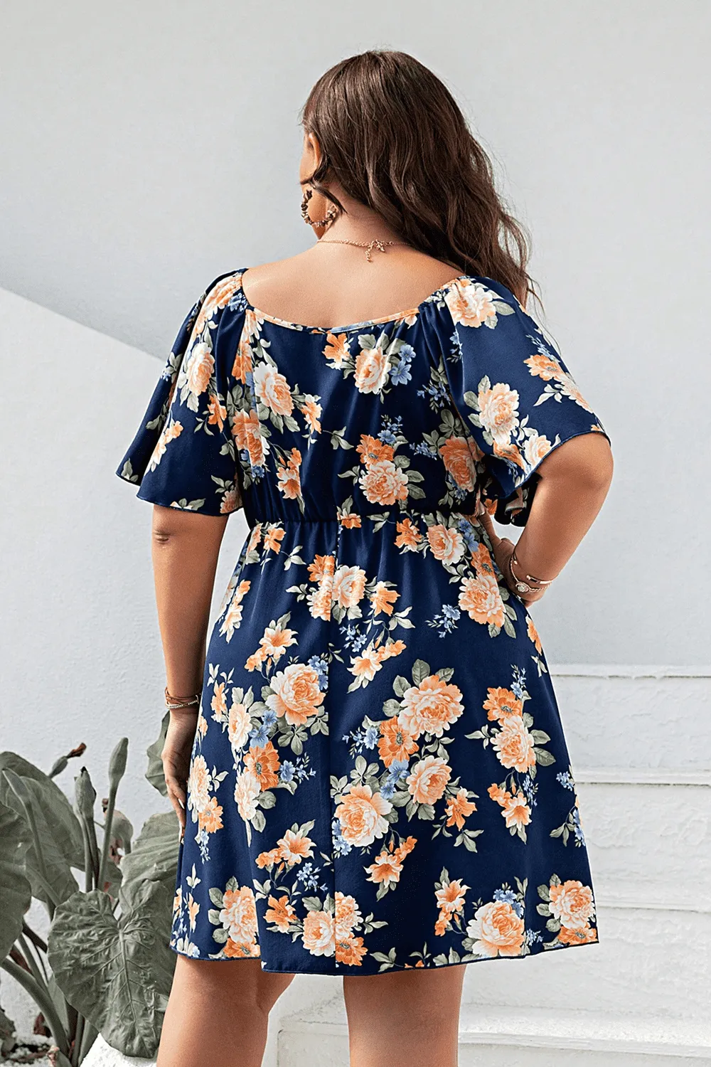 Plus Size Floral Print V-Neck Flutter Sleeve Mini Dress sold by Gigi Laurent product image thumbnail 2