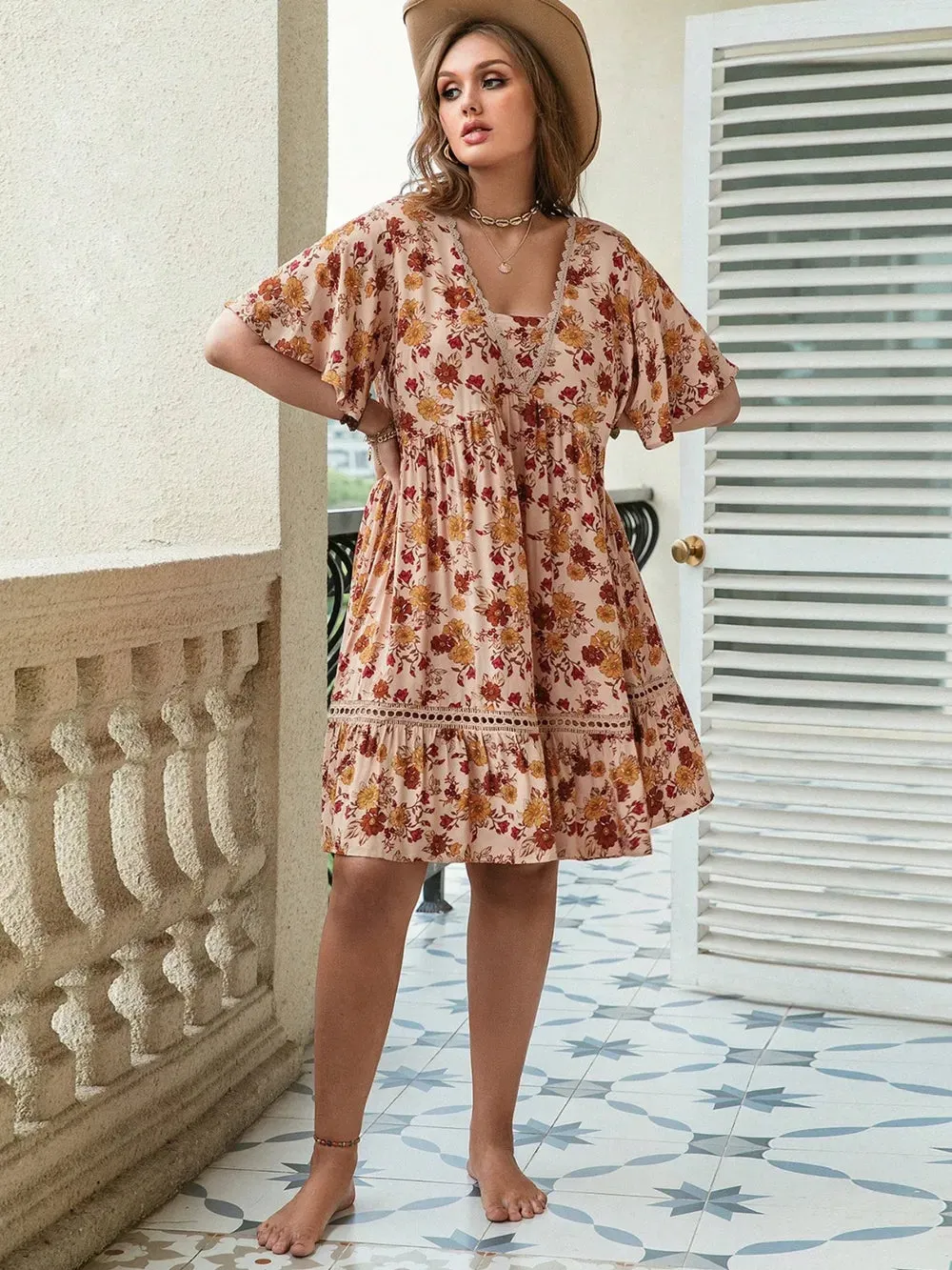 Plus Size Floral Crochet Flutter Sleeve Dress sold by Gigi Laurent product image thumbnail 3