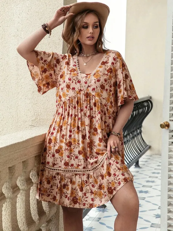 Plus Size Floral Crochet Flutter Sleeve Dress sold by Gigi Laurent