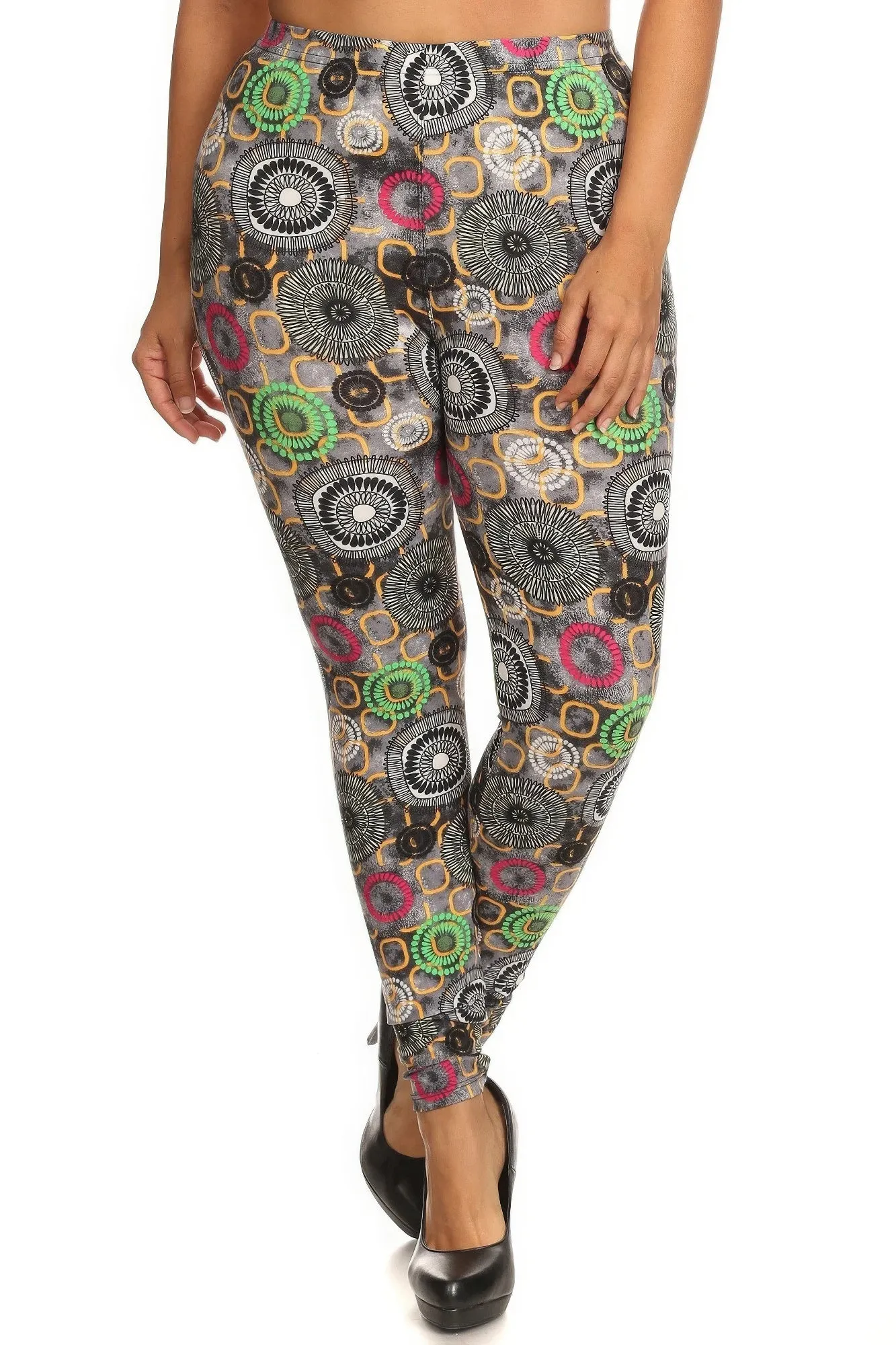 Plus Size Abstract Print, Full Length Leggings In A Slim Fitting Style With A Banded High Waist sold by Gigi Laurent