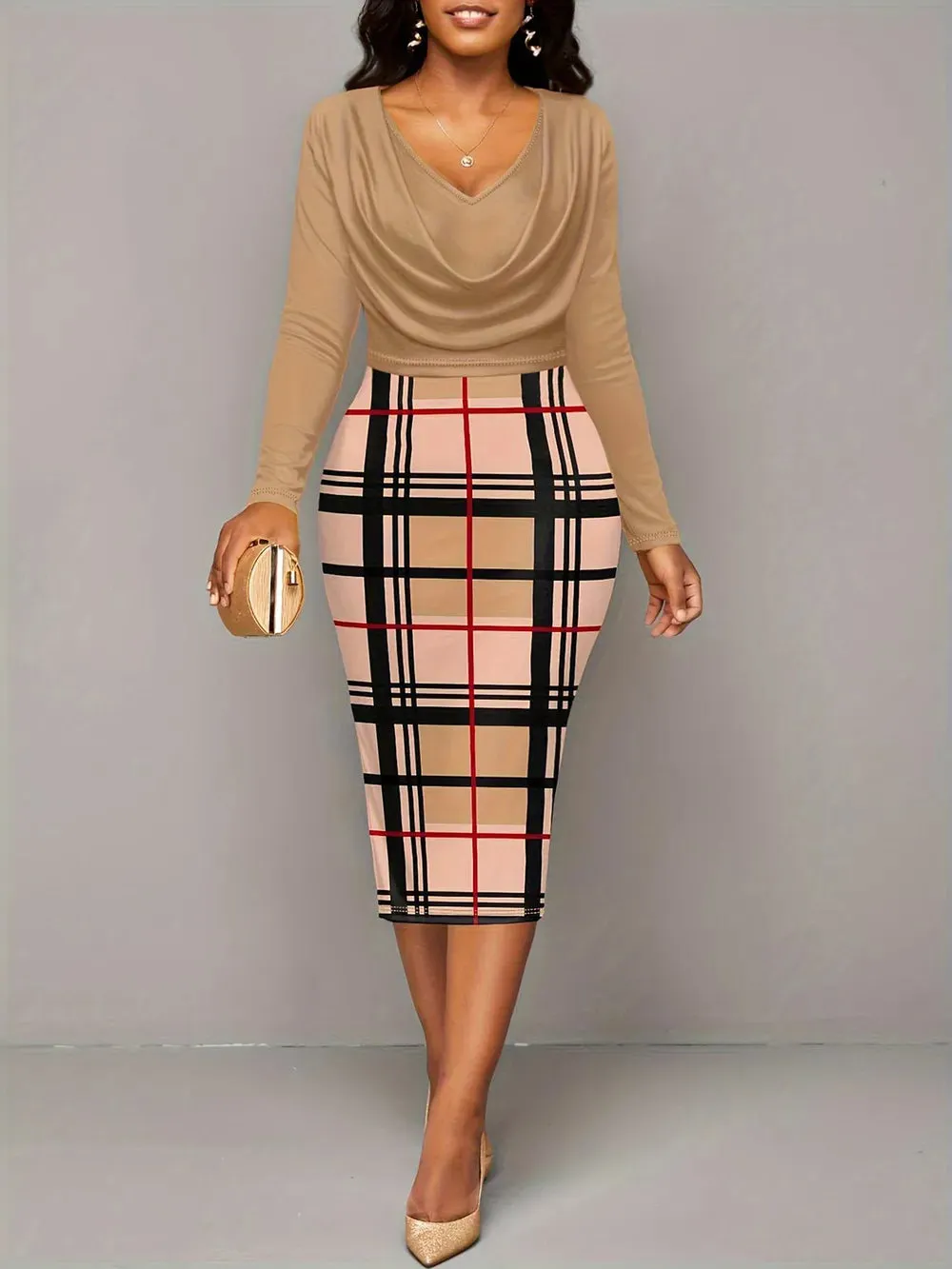 Plus Size Plaid Long Sleeve Mini Dress sold by Gigi Laurent