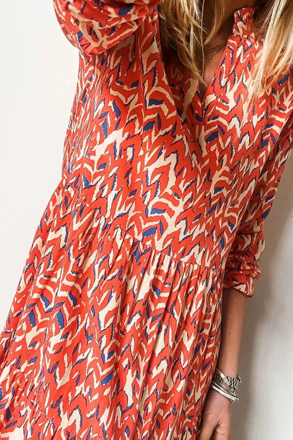 Plus Size Printed Notched Long Sleeve Dress sold by Gigi Laurent product image thumbnail 3