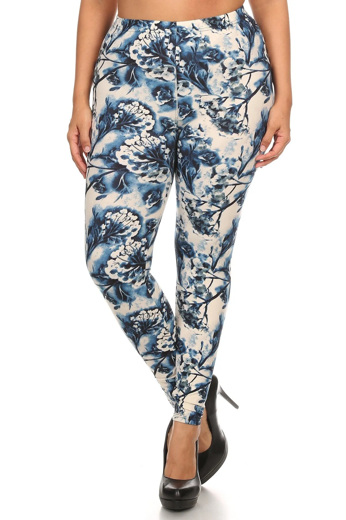Plus Size Floral Print, Full Length Leggings In A Slim Fitting Style With A Banded High Waist sold by Gigi Laurent