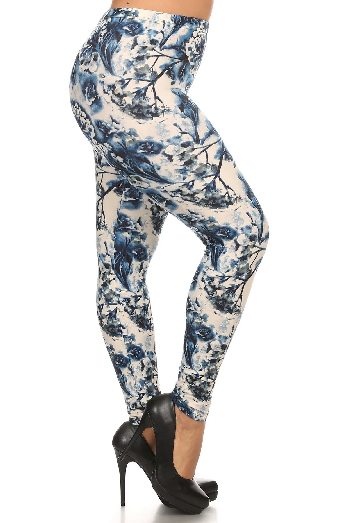 Plus Size Floral Print, Full Length Leggings In A Slim Fitting Style With A Banded High Waist sold by Gigi Laurent product image thumbnail 2