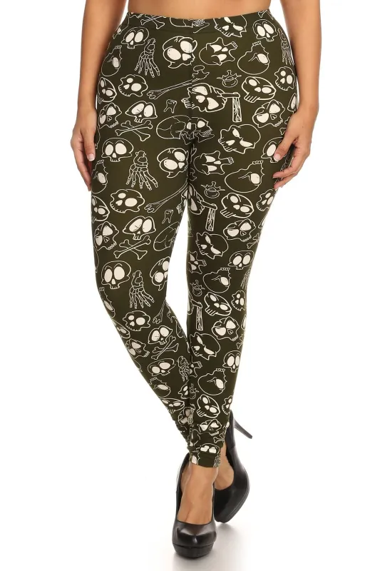 Skulls And Bones Graphic Printed Knit Legging With Elastic Waist Detail. High Waist Fit. sold by Gigi Laurent