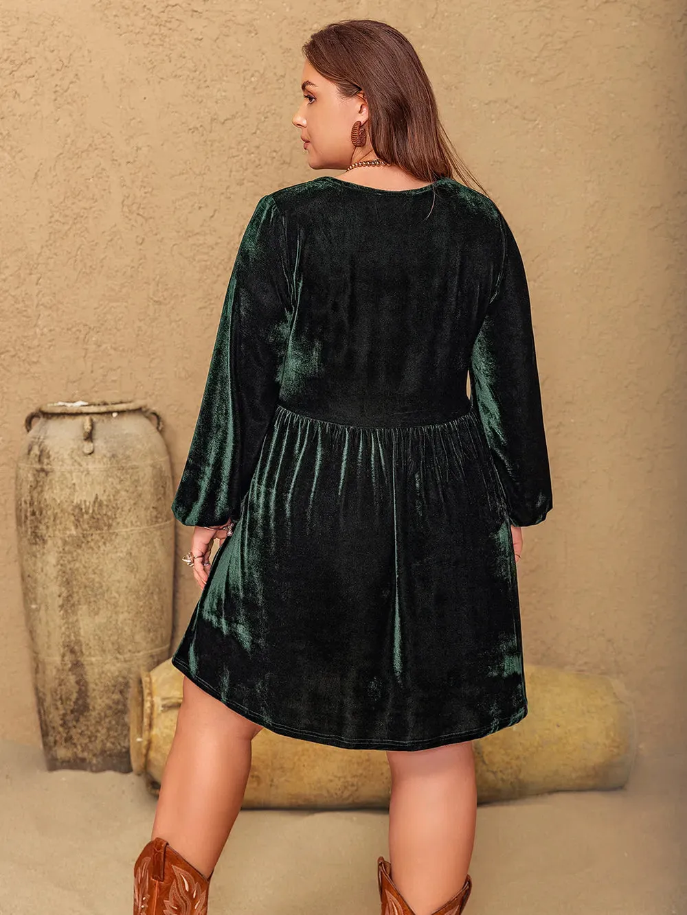 Plus Size Embroidered V-Neck Long Sleeve Dress sold by Gigi Laurent product image thumbnail 2