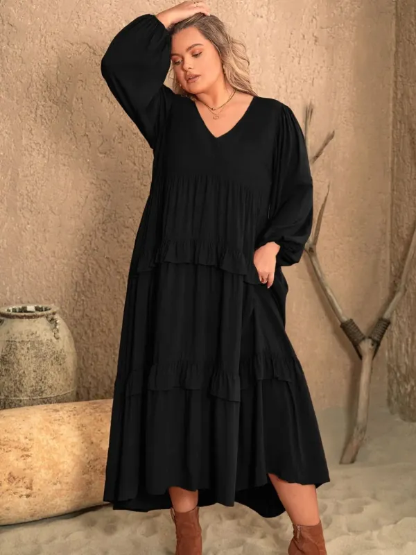 Plus Size Ruffled V-Neck Long Sleeve Dress sold by Gigi Laurent