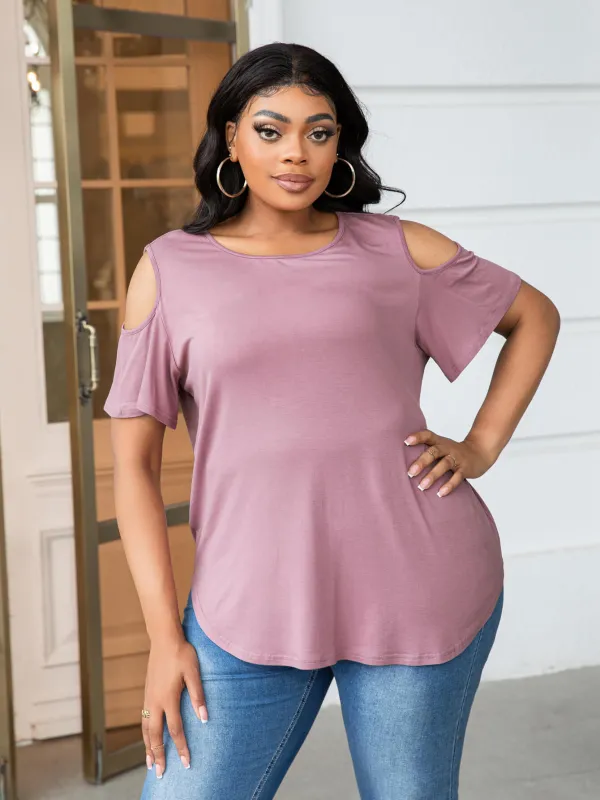 Plus Size Cold-Shoulder Round Neck Curved Hem Tee sold by Gigi Laurent