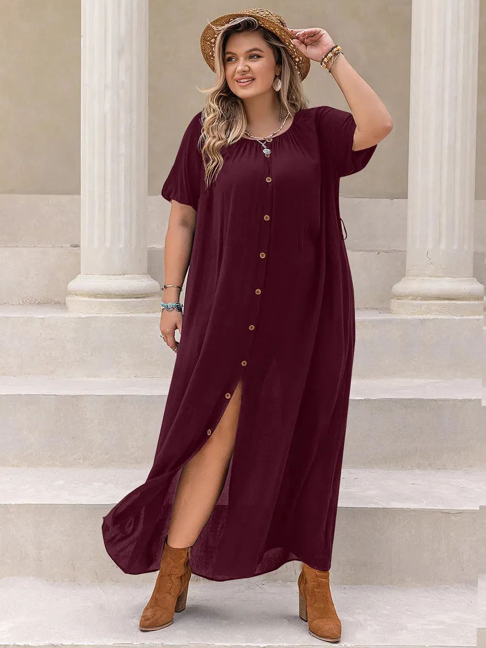 Plus Size Round Neck Half Sleeve Dress sold by Gigi Laurent product image thumbnail 4