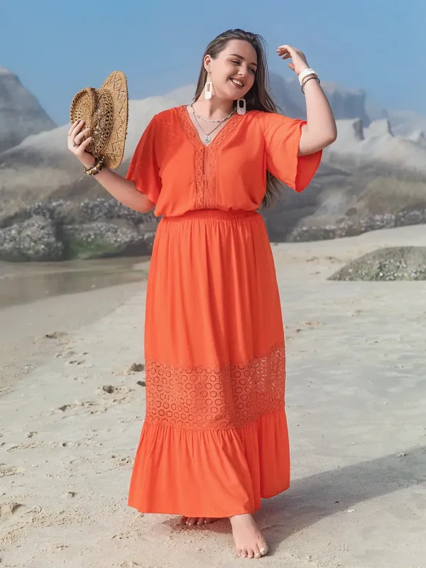 Plus Size V-Neck Flutter Sleeve Maxi Dress sold by Gigi Laurent