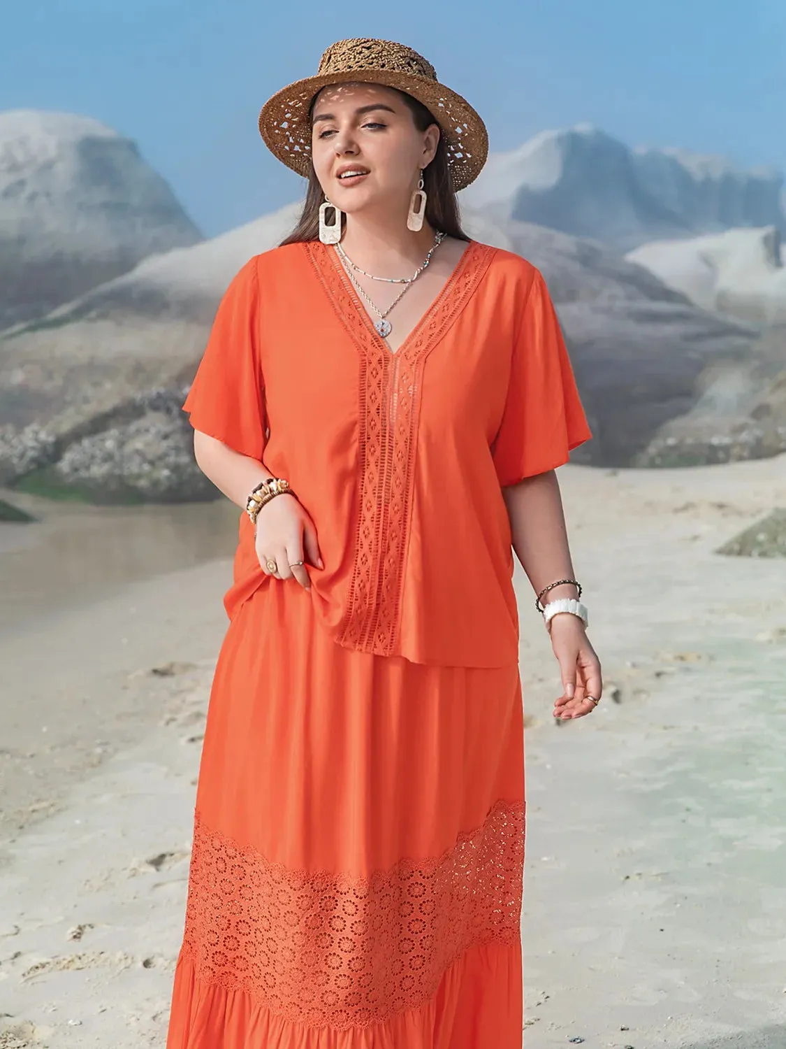 Plus Size V-Neck Flutter Sleeve Maxi Dress sold by Gigi Laurent product image thumbnail 4