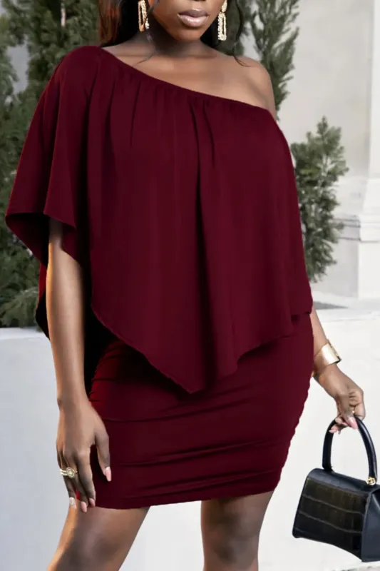 Plus Size One-Shoulder Half Sleeve Mini Dress sold by Gigi Laurent