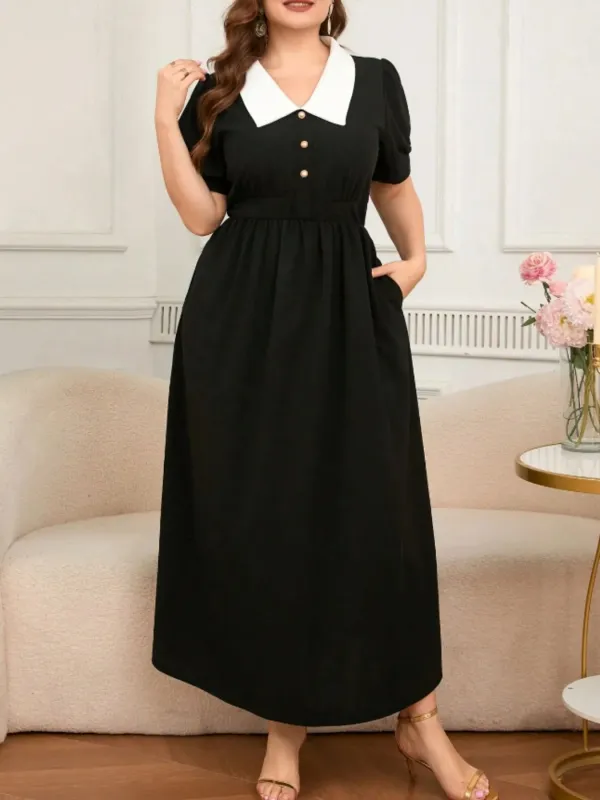 Plus Size Contrast Collar Short Sleeve Dress sold by Gigi Laurent