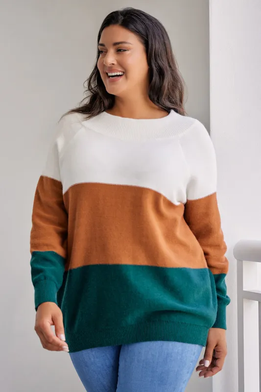 Plus Size Color Block Long Sleeve Sweater sold by Gigi Laurent