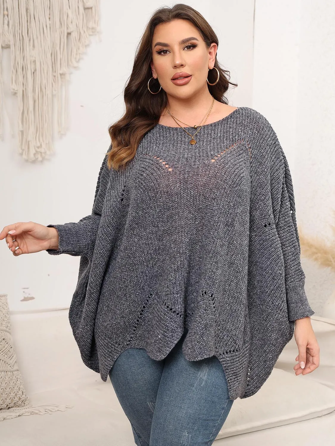 Plus Size Round Neck Batwing Sleeve Sweater sold by Gigi Laurent
