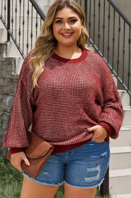 Plus Size Waffle-Knit Round Neck Dropped Shoulder Sweater sold by Gigi Laurent