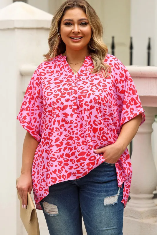 Plus Size Printed Notched Neck Half Sleeve Top sold by Gigi Laurent