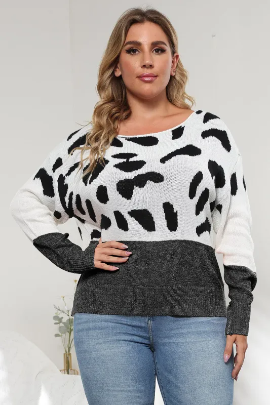 Plus Size Leopard Round Neck Long Sleeve Sweater sold by Gigi Laurent