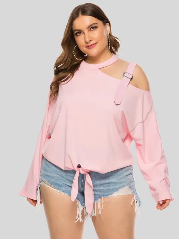 Plus Size Cold-Shoulder Tied Top sold by Gigi Laurent